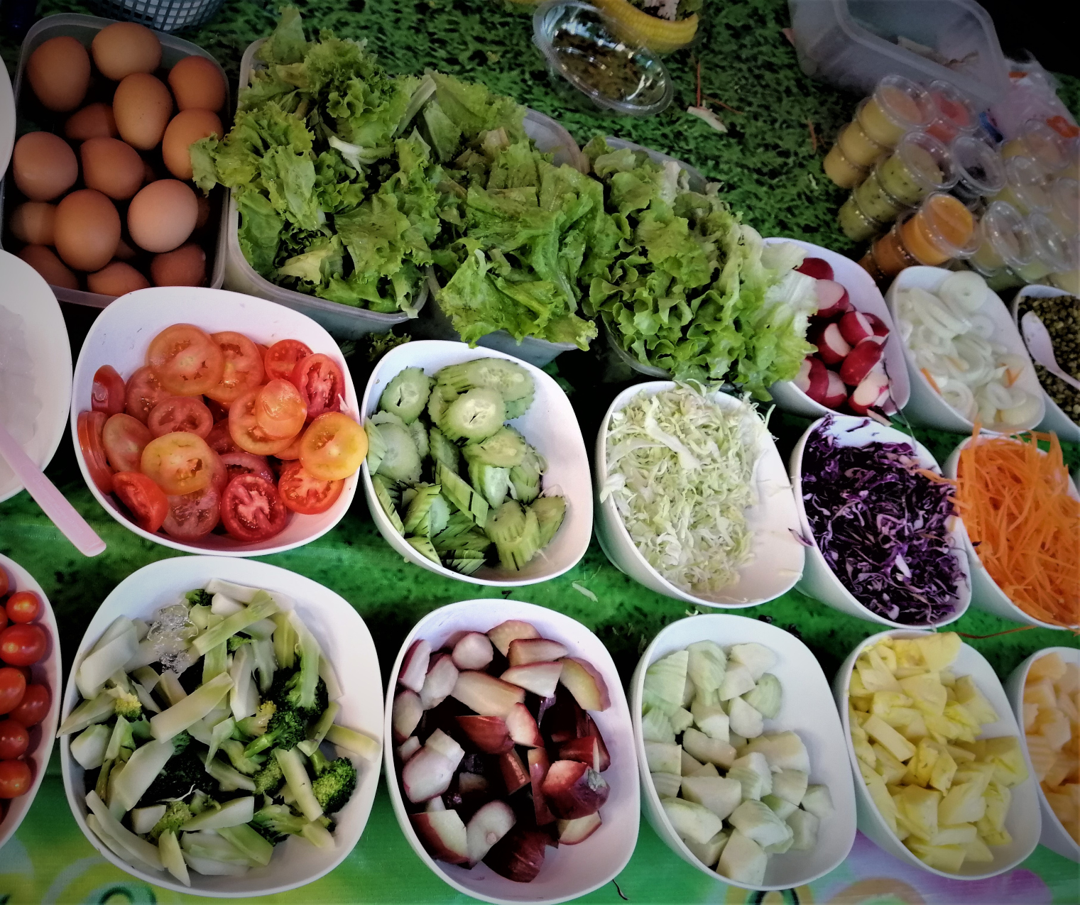 Food veggies on display at a night market in Khon Kaen, Isaan, Thailand
