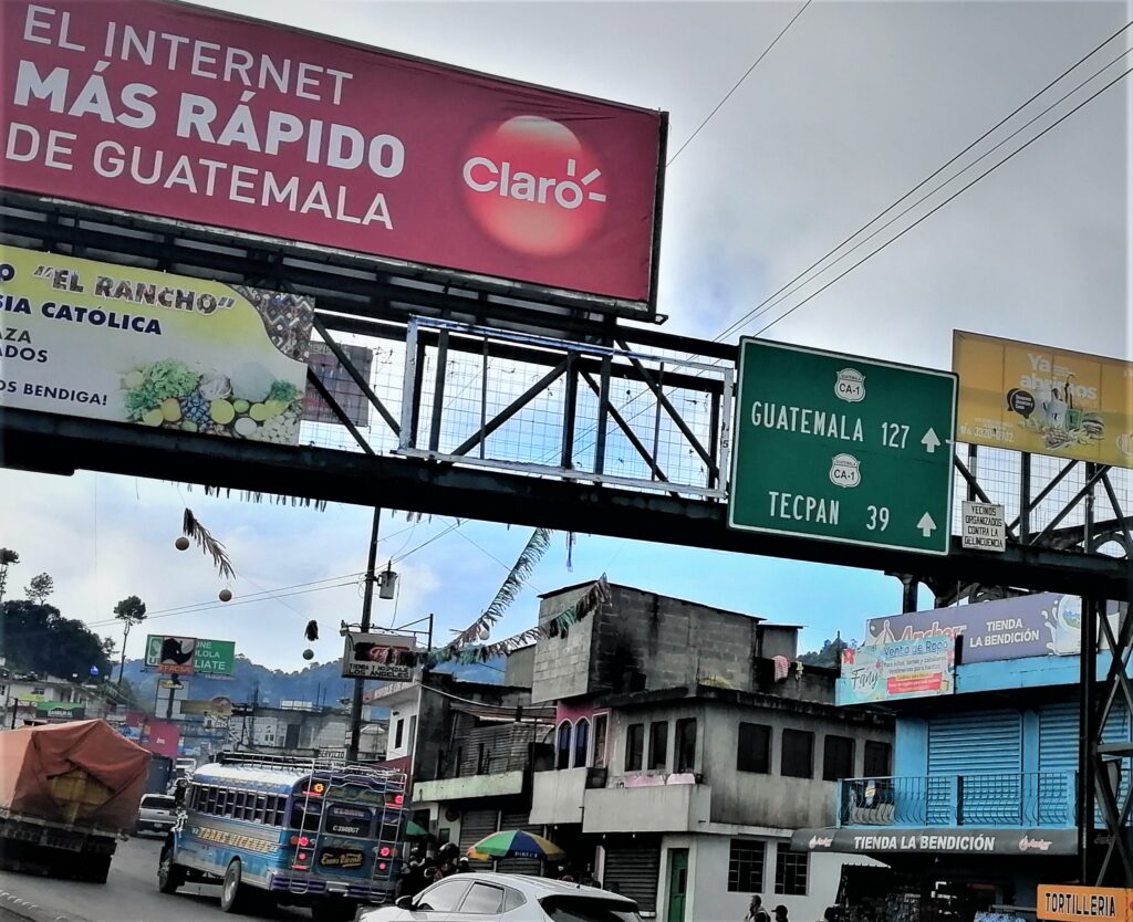 The busy transport hub of Los Encuentros in Guatemala's southern highlands. From the Post: Refurbished Former US School Buses: The Pulse of a Nation.