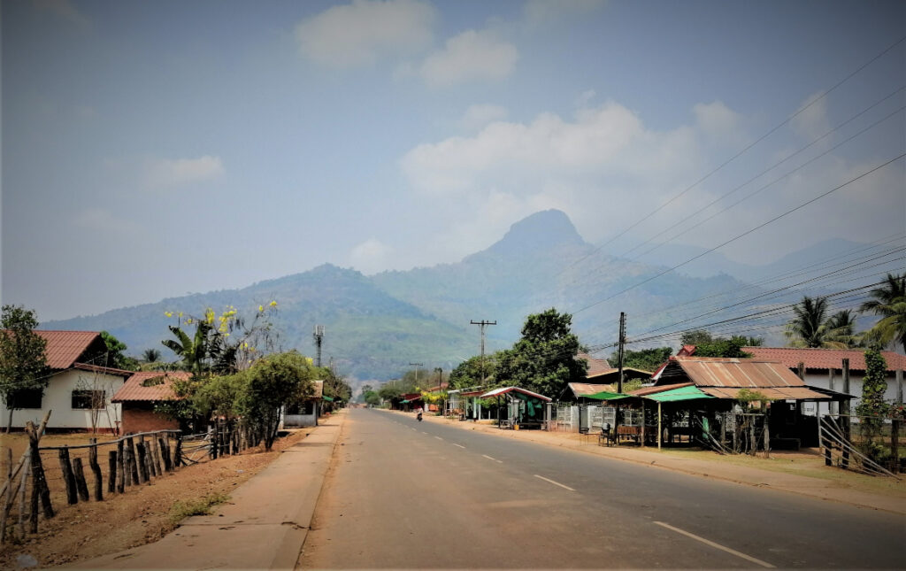 The mountain where the ancient Hindu Khmer site of Vat Phu is located in Champasak, southern Laos. In Post: Khmer Hindu Time Travel at the Ruins of Vat Phu.