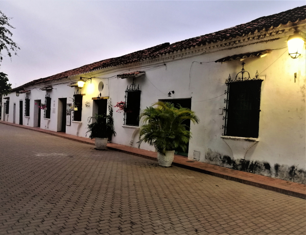 Traditional, colonial archetecture at dawn in the hot, tropical lowlands of Mompox, Bolivar, Colombia