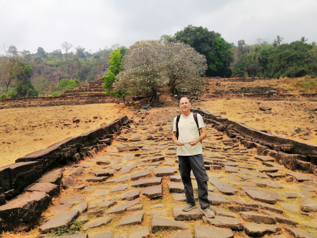 At the alluringly ancient walkway of Vat Phu, Champasak, Laos.