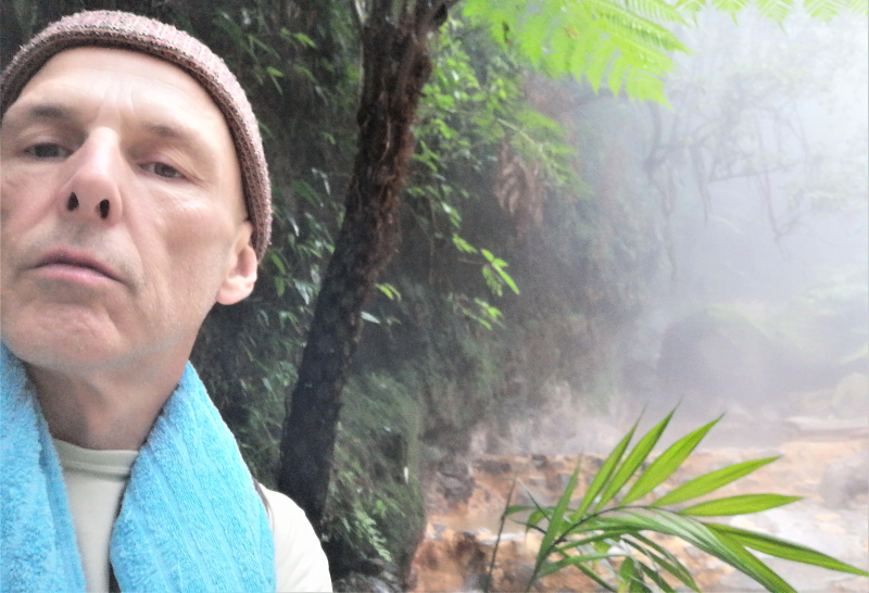 A selfie at the natrually exotic geothermal hotsprings of Fuentes Georgina in Zunil, Guatemala.