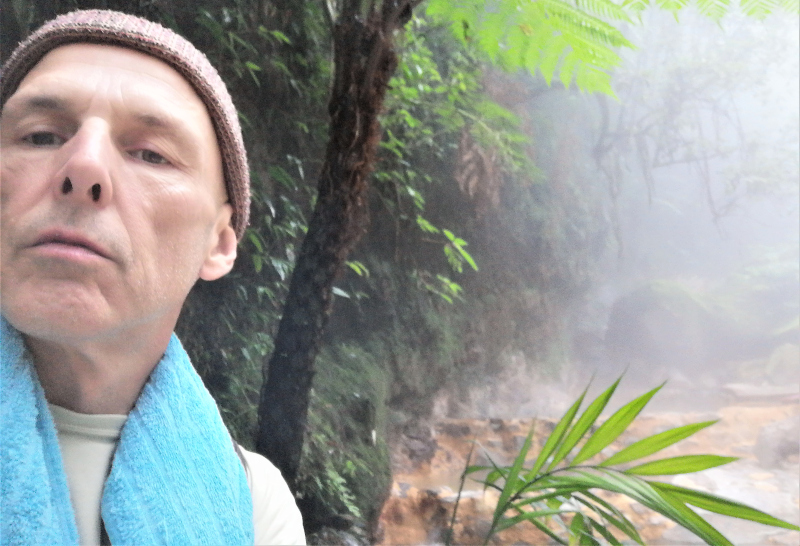 A selfie at the natrually exotic geothermal hotsprings of Fuentes Georginas, Zunil, Guatemala.