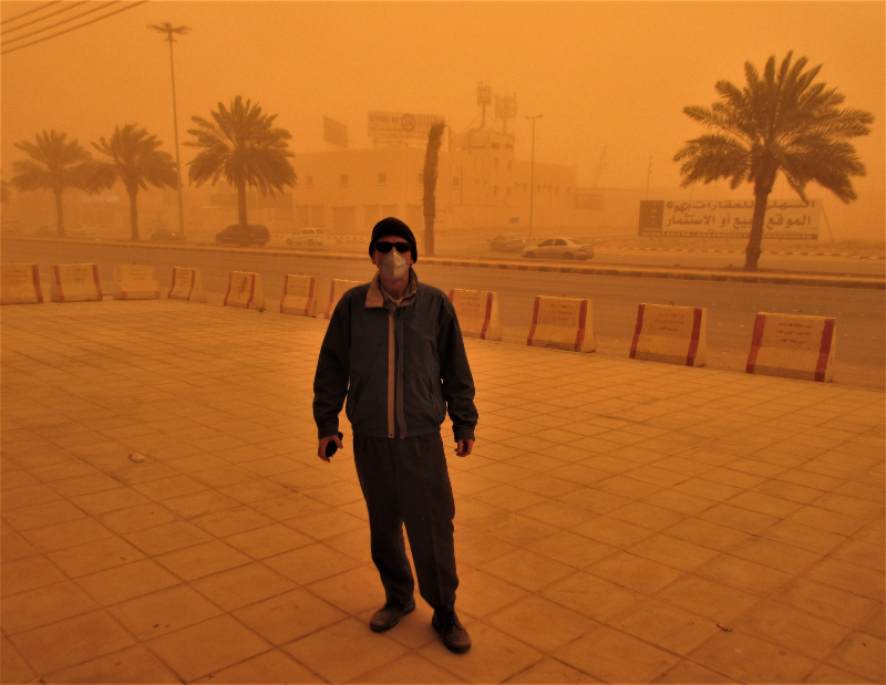 Outside of the company provided accommodation during a major sand storm in Hafr al-Batin, Sharkia, Saudia Arabia