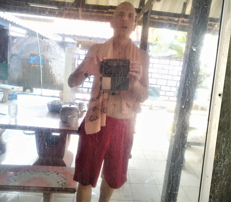 Mirror Selfie of me at a traditional rustic Lao Sauna