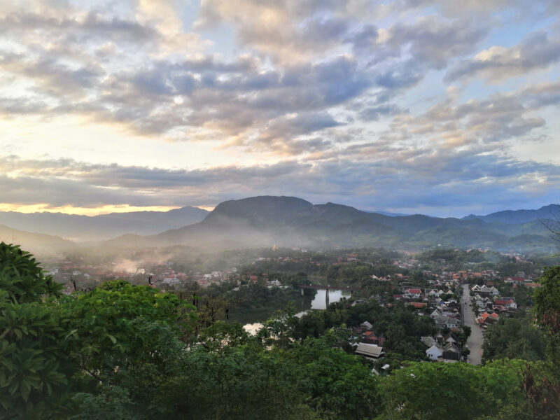 A view of UNESCO Luang Prabang and the Nam Khan River from atop Phusi Hill in north central Laos.